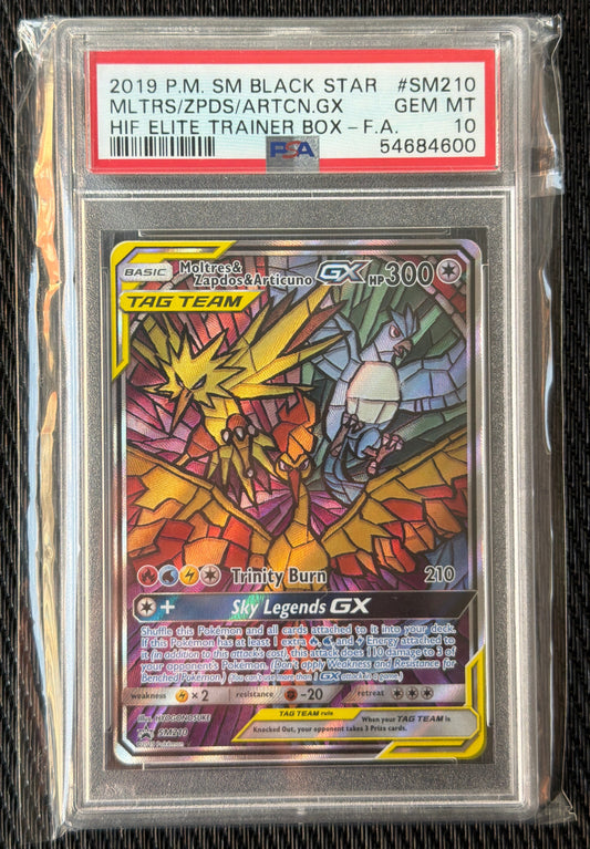 Pokémon Moltres/Zapdos/Articuno Tag Team GX 2019 Hidden Fates #SM210 Black Star Promo PSA 10