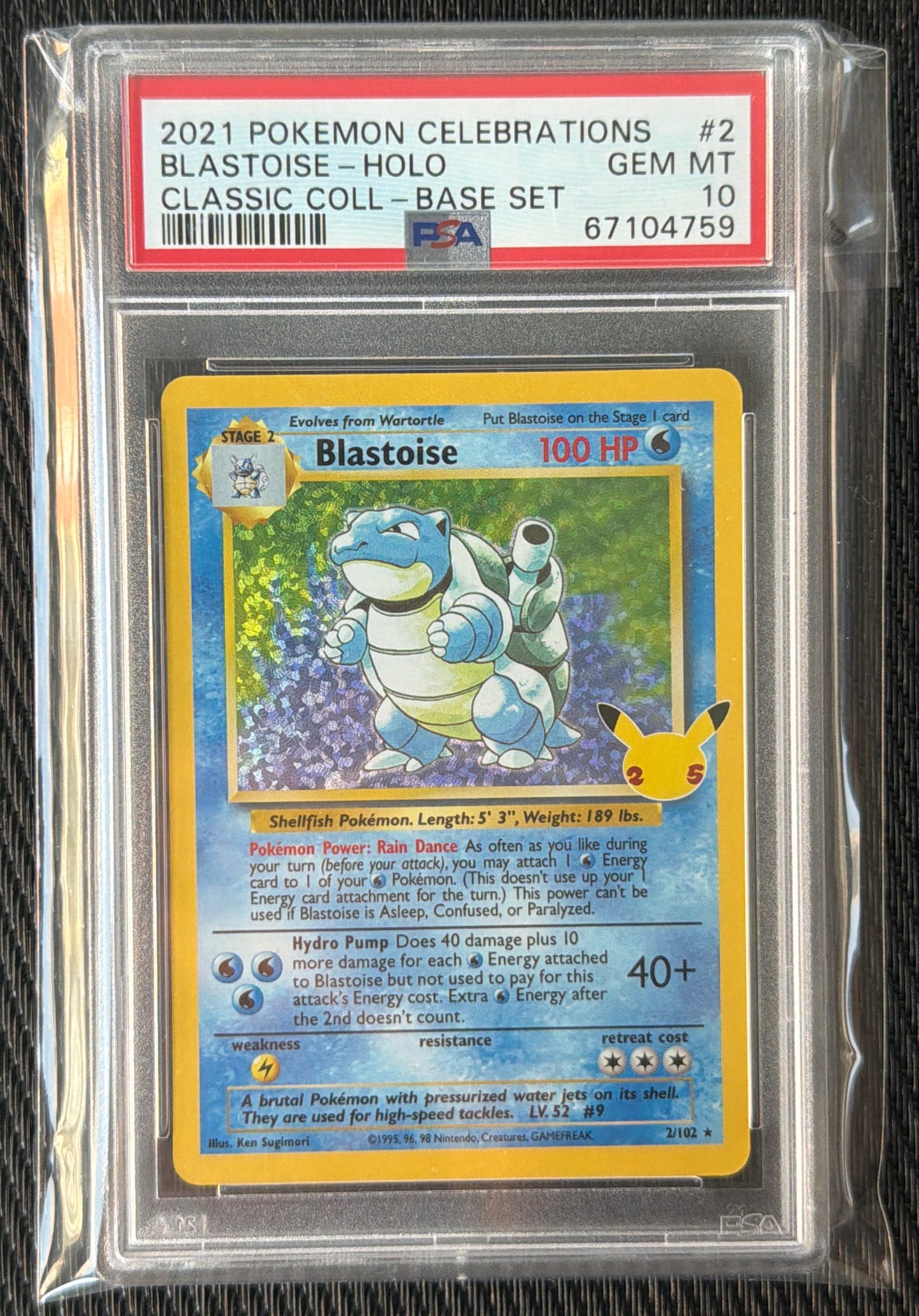 Pokemon Blastoise-Holo 2021 Classic Collection PSA 10